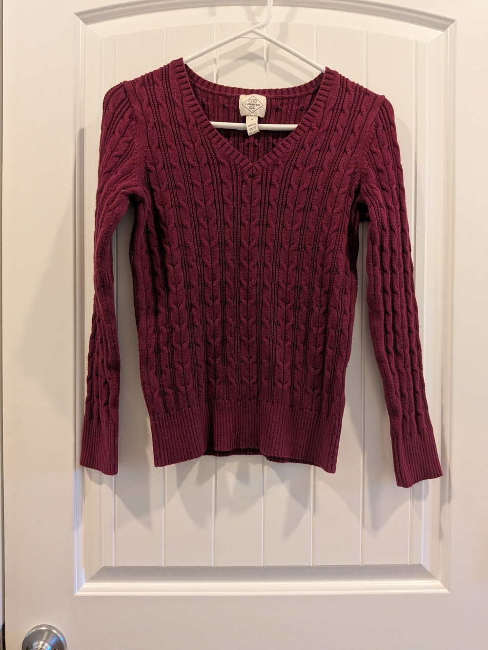 St. John's Bay V-Neck Cable Knit Sweater - Burgundy - Picture 3 of 6